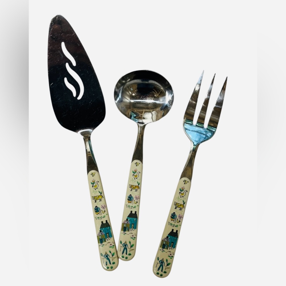Vintage International Tableworks Heartland Serving Utensils 3 Pc Taiwan Folk Art
